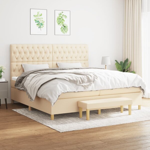 vidaXL Boxspringbett mit Matratze Creme 200x200 cm Stoff