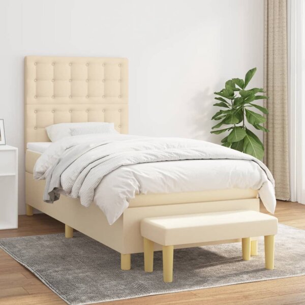 vidaXL Boxspringbett mit Matratze Creme 80x200 cm Stoff