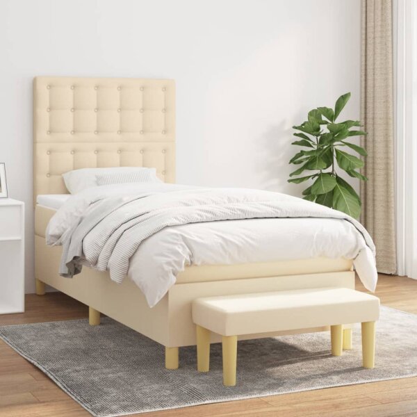 WOWONA Boxspringbett mit Matratze Creme 90x200 cm Stoff