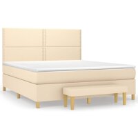 vidaXL Boxspringbett mit Matratze Creme 160x200 cm Stoff