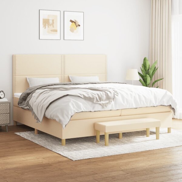 vidaXL Boxspringbett mit Matratze Creme 200x200 cm Stoff