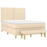 vidaXL Boxspringbett mit Matratze Creme 140x200 cm Stoff