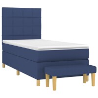 WOWONA Boxspringbett mit Matratze Blau 100x200 cm Stoff