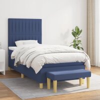 vidaXL Boxspringbett mit Matratze Blau 90x200 cm Stoff