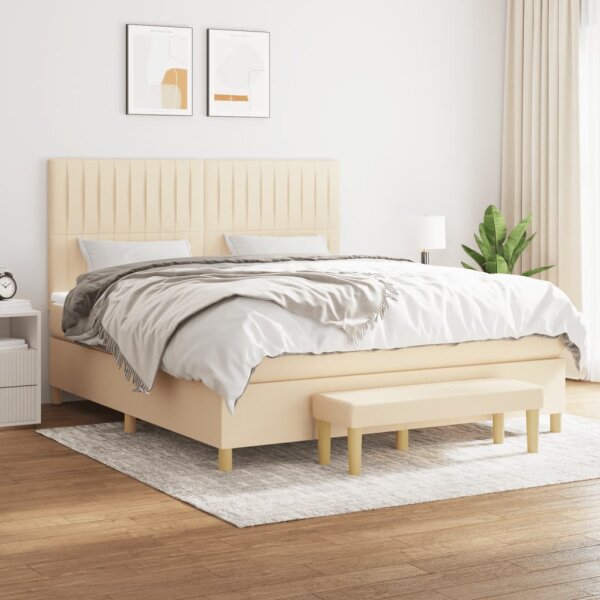 vidaXL Boxspringbett mit Matratze Creme 160x200 cm Stoff