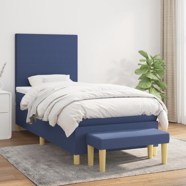 WOWONA Boxspringbett mit Matratze Blau 90x190 cm Stoff