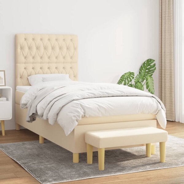 vidaXL Boxspringbett mit Matratze Creme 90x190 cm Stoff