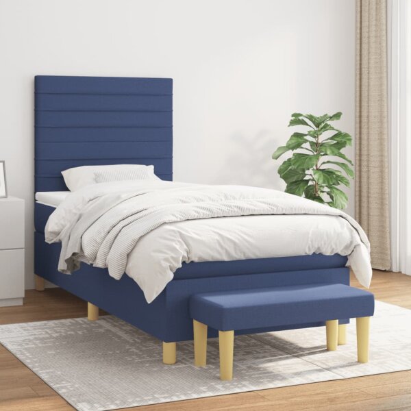 vidaXL Boxspringbett mit Matratze Blau 100x200 cm Stoff