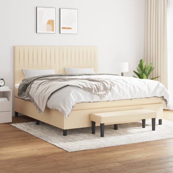 vidaXL Boxspringbett mit Matratze Creme 160x200 cm Stoff