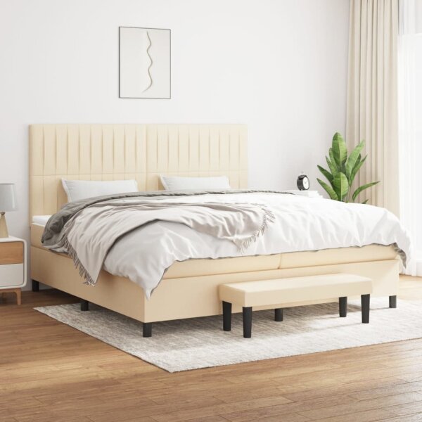 vidaXL Boxspringbett mit Matratze Creme 200x200 cm Stoff