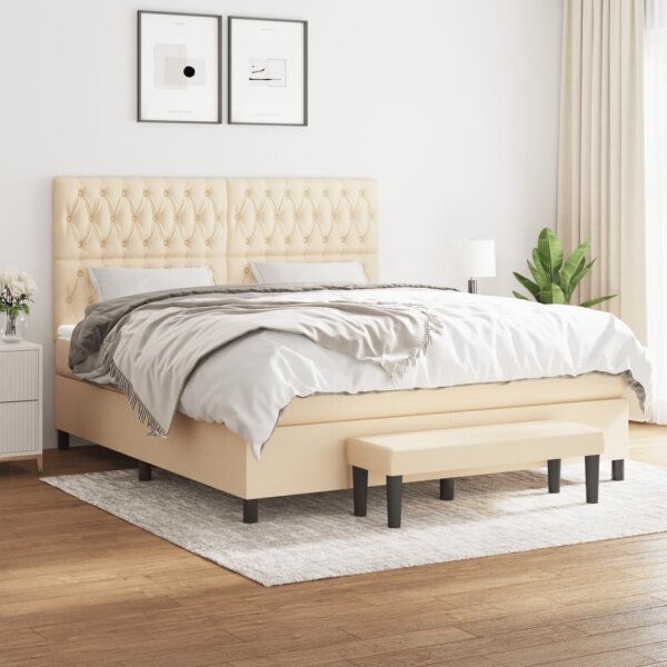 vidaXL Boxspringbett mit Matratze Creme 180x200 cm Stoff