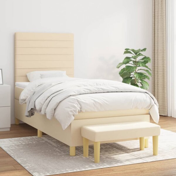 WOWONA Boxspringbett mit Matratze Creme 100x200 cm Stoff