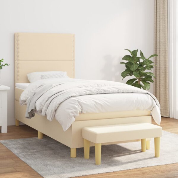 WOWONA Boxspringbett mit Matratze Creme 80x200 cm Stoff