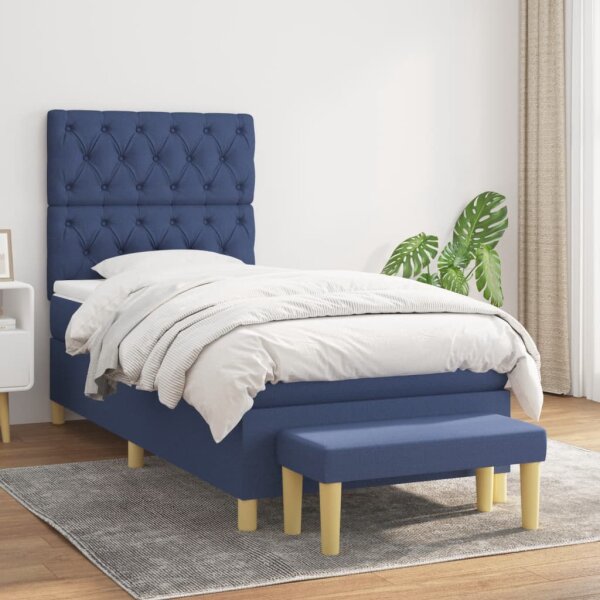 vidaXL Boxspringbett mit Matratze Blau 80x200 cm Stoff