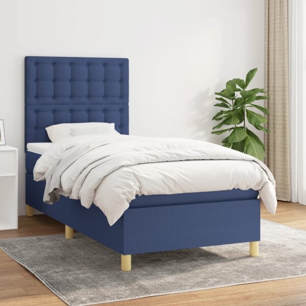 vidaXL Boxspringbett mit Matratze Blau 80x200 cm Stoff