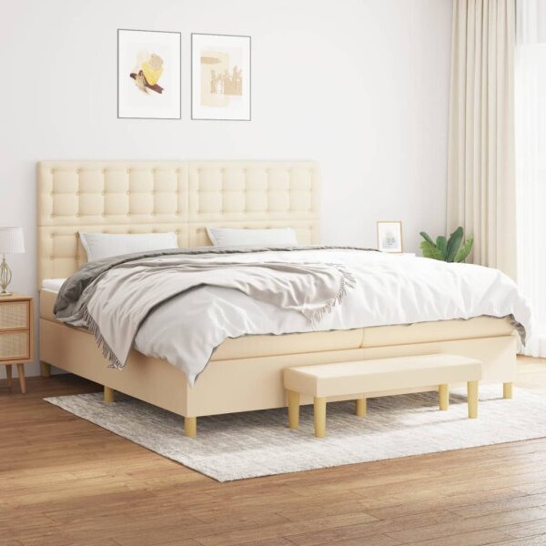 vidaXL Boxspringbett mit Matratze Creme 200x200 cm Stoff