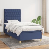 vidaXL Boxspringbett mit Matratze Blau 90x200 cm Stoff