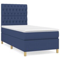 vidaXL Boxspringbett mit Matratze Blau 90x200 cm Stoff