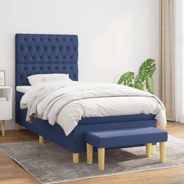 WOWONA Boxspringbett mit Matratze Blau 90x190 cm Stoff