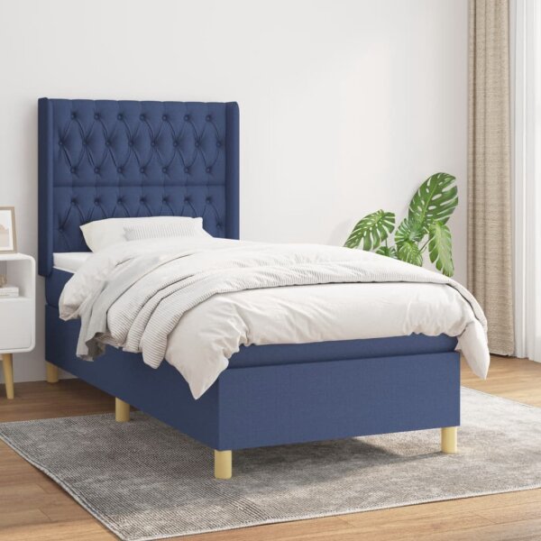 vidaXL Boxspringbett mit Matratze Blau 90x200 cm Stoff