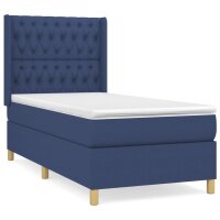 vidaXL Boxspringbett mit Matratze Blau 90x200 cm Stoff