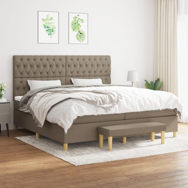 WOWONA Boxspringbett mit Matratze Taupe 200x200 cm Stoff