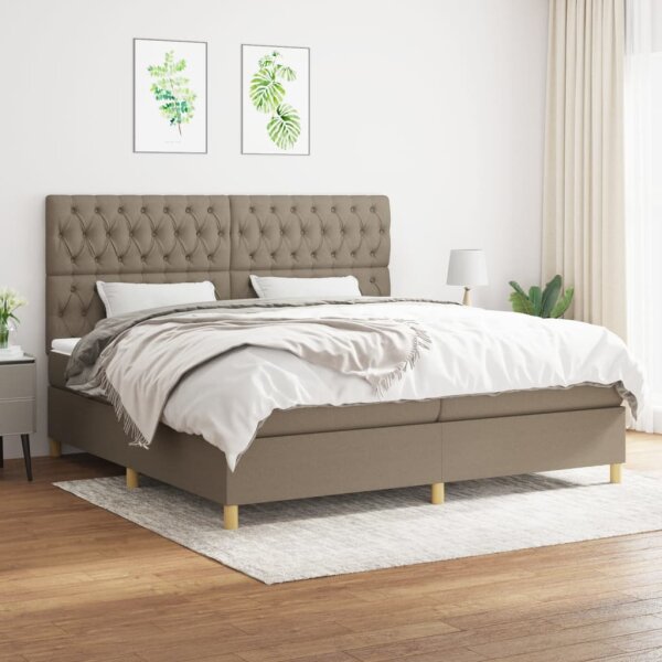 WOWONA Boxspringbett mit Matratze Taupe 200x200 cm Stoff