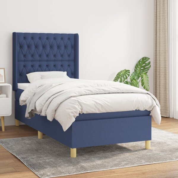 vidaXL Boxspringbett mit Matratze Blau 100x200 cm Stoff