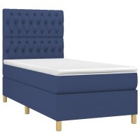 vidaXL Boxspringbett mit Matratze Blau 100x200 cm Stoff