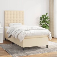 vidaXL Boxspringbett mit Matratze Creme 90x190 cm Stoff