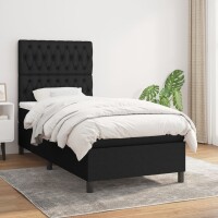 WOWONA Boxspringbett mit Matratze Schwarz 100x200 cm Stoff