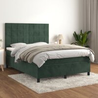 vidaXL Boxspringbett mit Matratze Dunkelgr&uuml;n 140x190 cm Samt