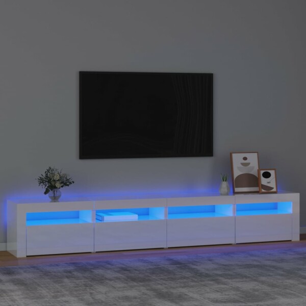 WOWONA TV-Schrank mit LED-Leuchten Hochglanz-Wei&szlig; 240x35x40 cm