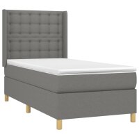 vidaXL Boxspringbett mit Matratze Dunkelgrau 90x200 cm Stoff