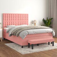 vidaXL Boxspringbett mit Matratze Rosa 140x200 cm Samt