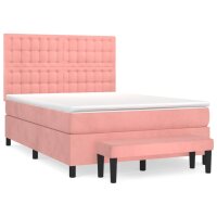 vidaXL Boxspringbett mit Matratze Rosa 140x200 cm Samt