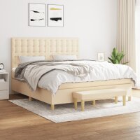 vidaXL Boxspringbett mit Matratze Creme 160x200 cm Stoff