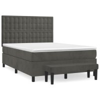 vidaXL Boxspringbett mit Matratze Dunkelgrau 140x200 cm Samt