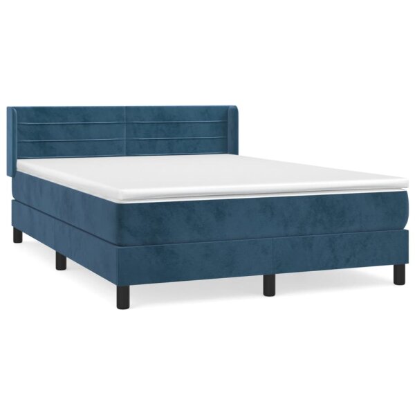 vidaXL Boxspringbett mit Matratze Dunkelblau 140x200 cm Samt