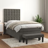 vidaXL Boxspringbett mit Matratze Dunkelgrau 90x190 cm Samt