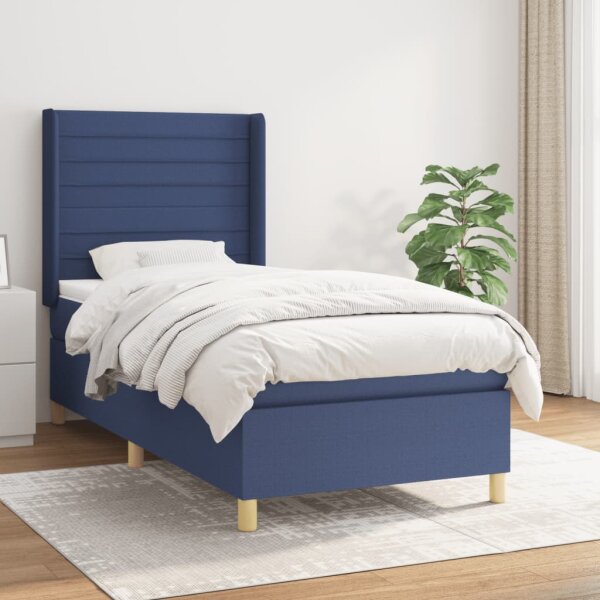 vidaXL Boxspringbett mit Matratze Blau 90x190 cm Stoff