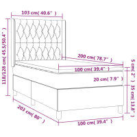 WOWONA Boxspringbett mit Matratze Taupe 100x200 cm Stoff