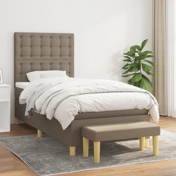 WOWONA Boxspringbett mit Matratze Taupe 100x200 cm Stoff