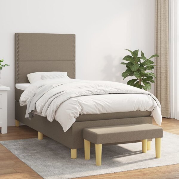 WOWONA Boxspringbett mit Matratze Taupe 100x200 cm Stoff