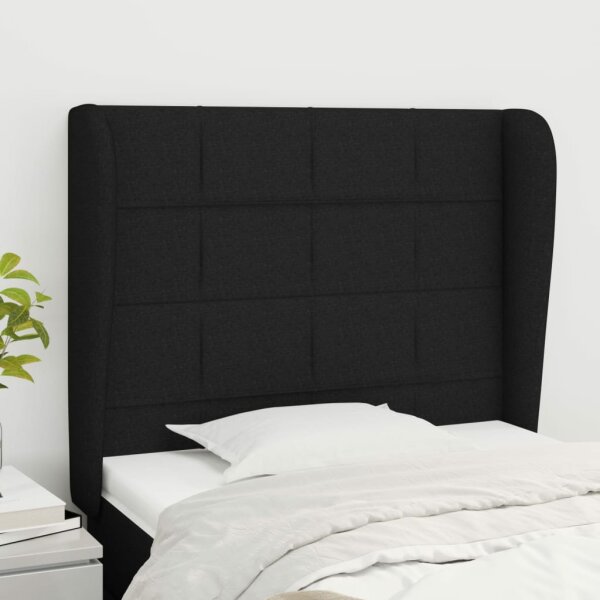 WOWONA Kopfteil mit Ohren Schwarz 93x23x118/128 cm Stoff