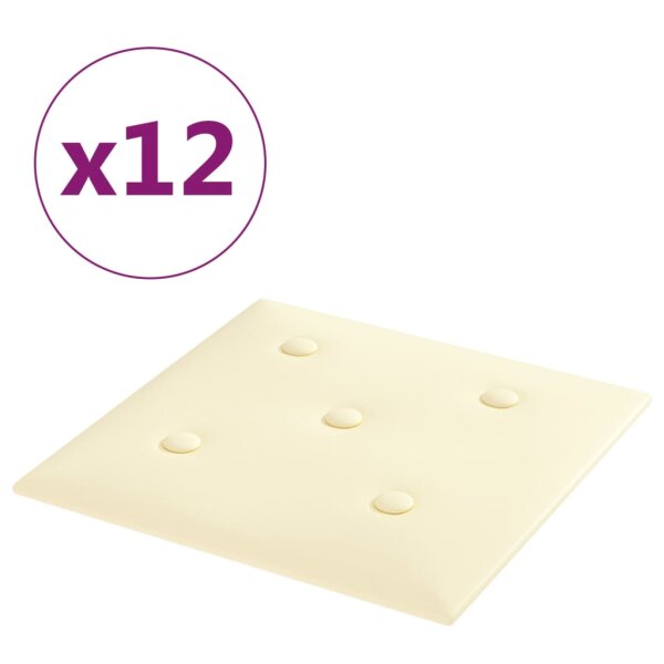 vidaXL Wandpaneele 12 Stk. Creme 30x30 cm Kunstleder 1,08 m&sup2;