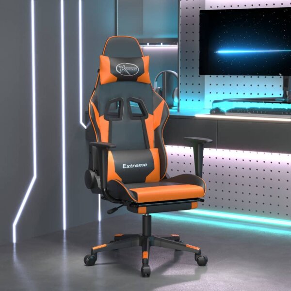 vidaXL Gaming-Stuhl mit Fu&szlig;st&uuml;tze Schwarz und Orange Kunstleder