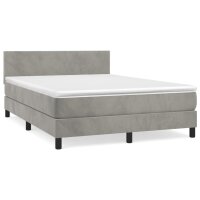 vidaXL Boxspringbett mit Matratze Hellgrau 140x190 cm Samt