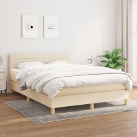 WOWONA Boxspringbett mit Matratze Creme 140x190 cm Stoff