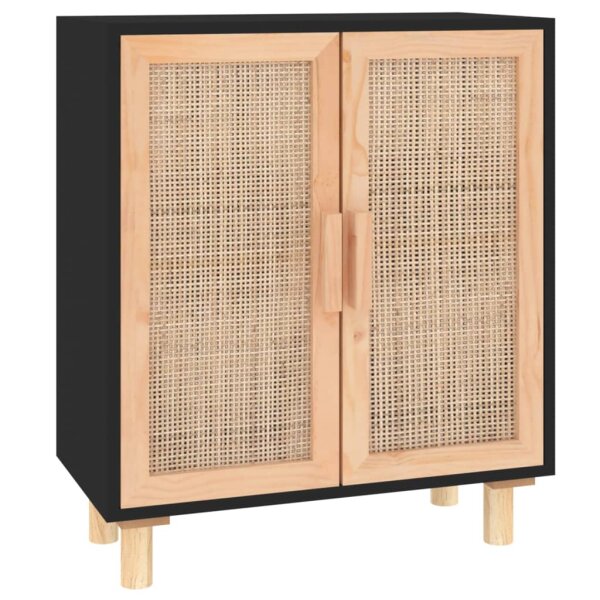 vidaXL Sideboard Schwarz 60x30x70cm Massivholz Kiefer und Natur-Rattan